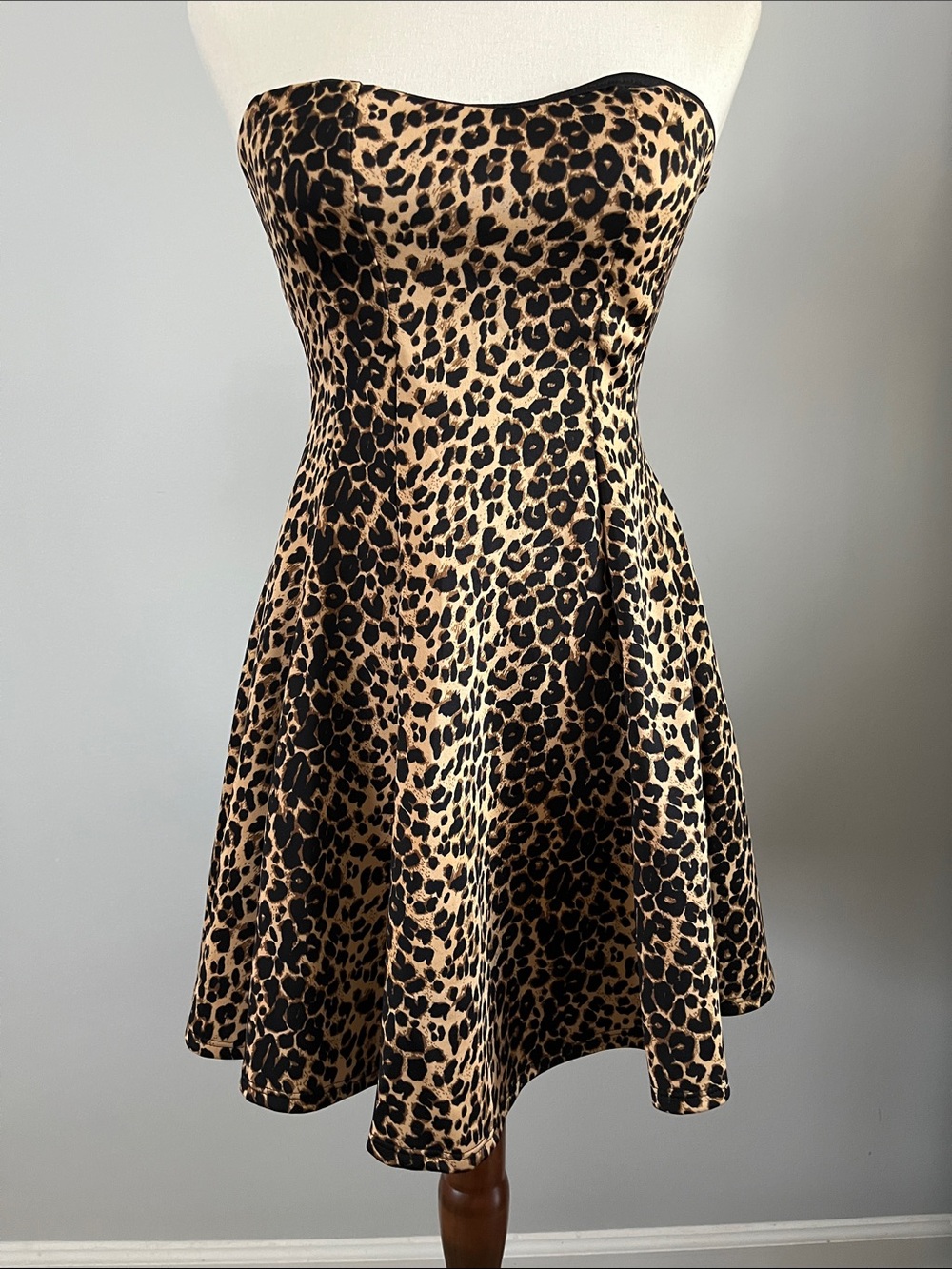 Love J Strapless Leopard Print Fit & Flare Stretch Animal Print Mini Dress